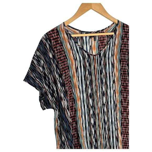 Nic Zoe Top Womens L Silk Short Sleeve Scoop Neck Geometric Slinky Multi - Picture 2 of 10